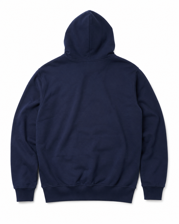 The Clasify Zip Hoodie in navy, back view