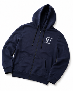 The Clasify Zip Hoodie in navy, angled front view