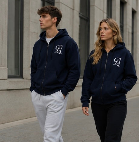 The first CLASIFY navy zip hoodie campaign